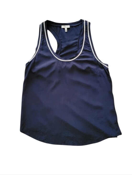 Joie Tops - Joie Navy 100% Silk Racerback Blouse with White Trim
